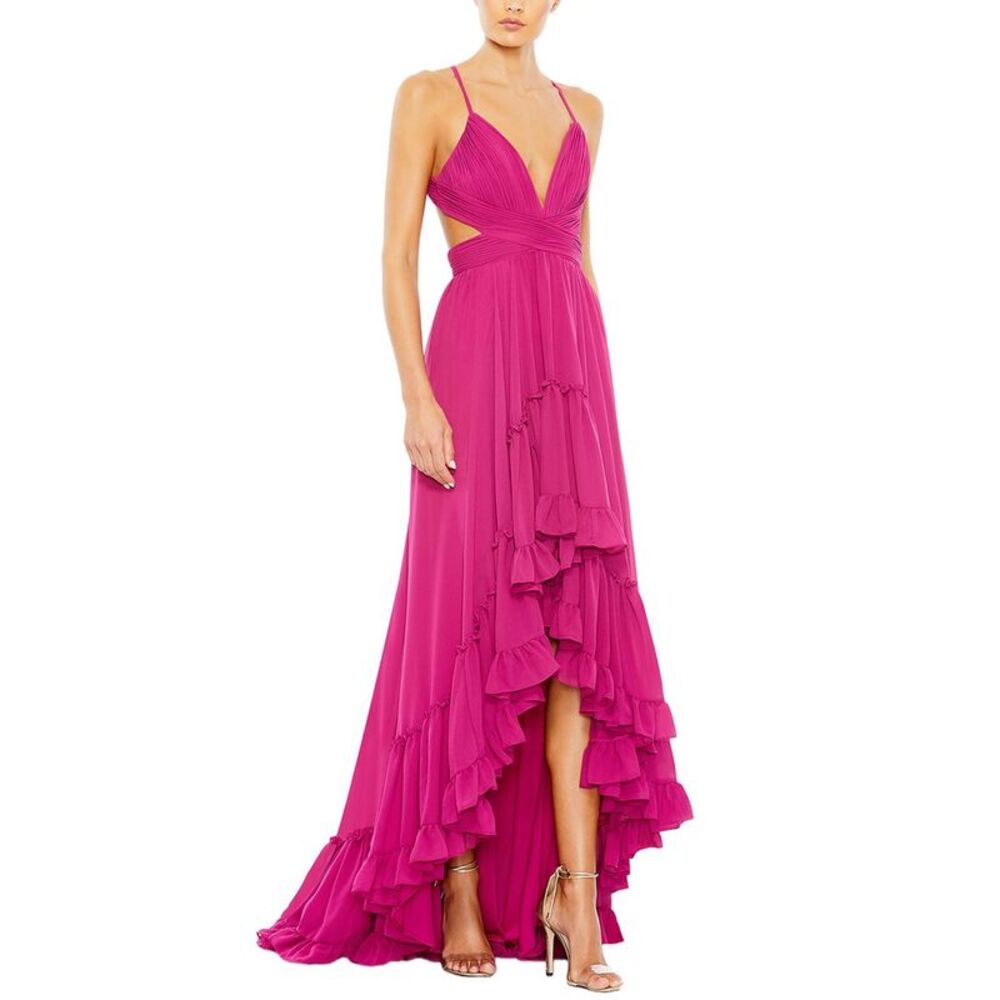 Mac Duggal Womens  Tiered Cut Out Sleeveless Gown